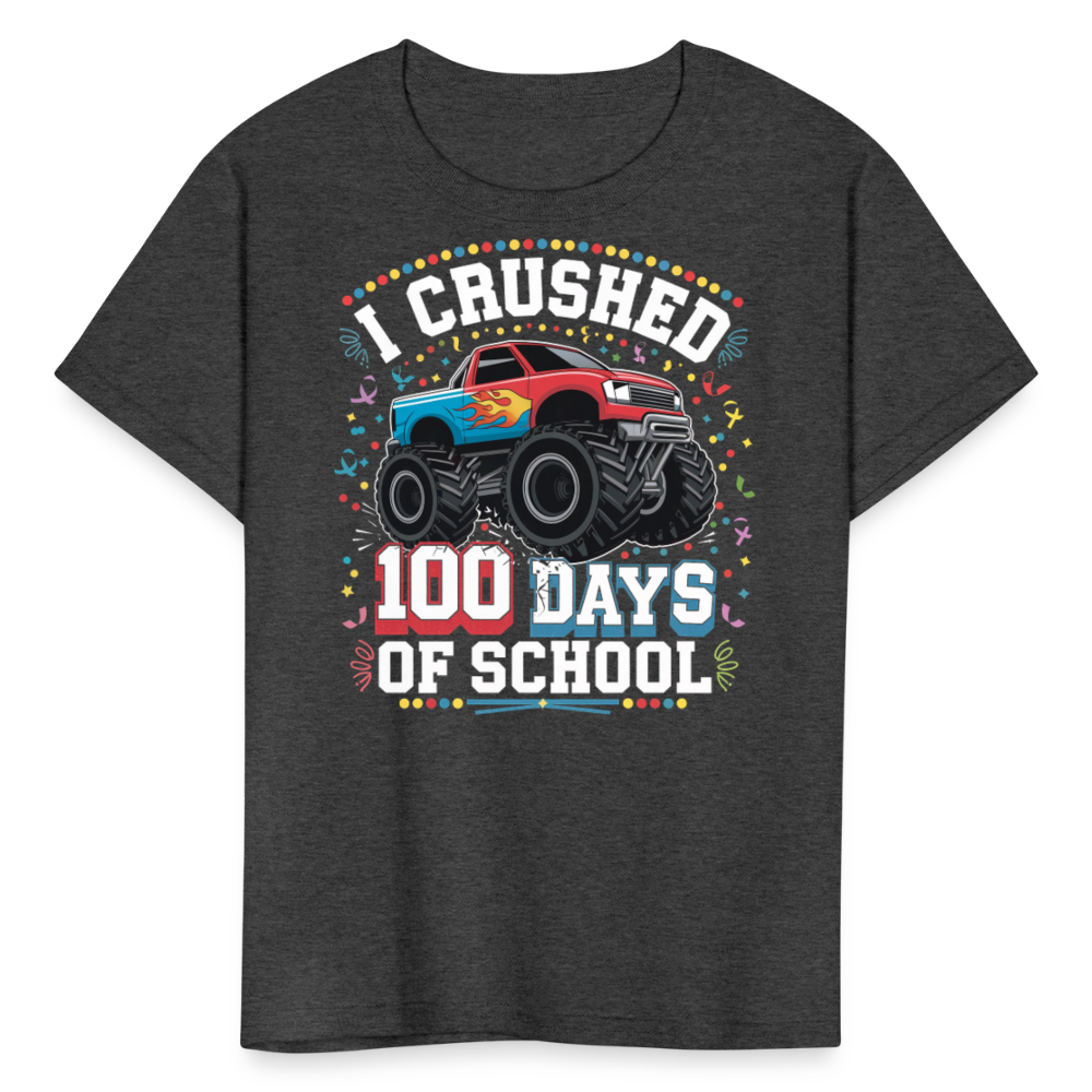 100 Days of School Tee School Milestone Monster Truck Kids T-shirt - heather black