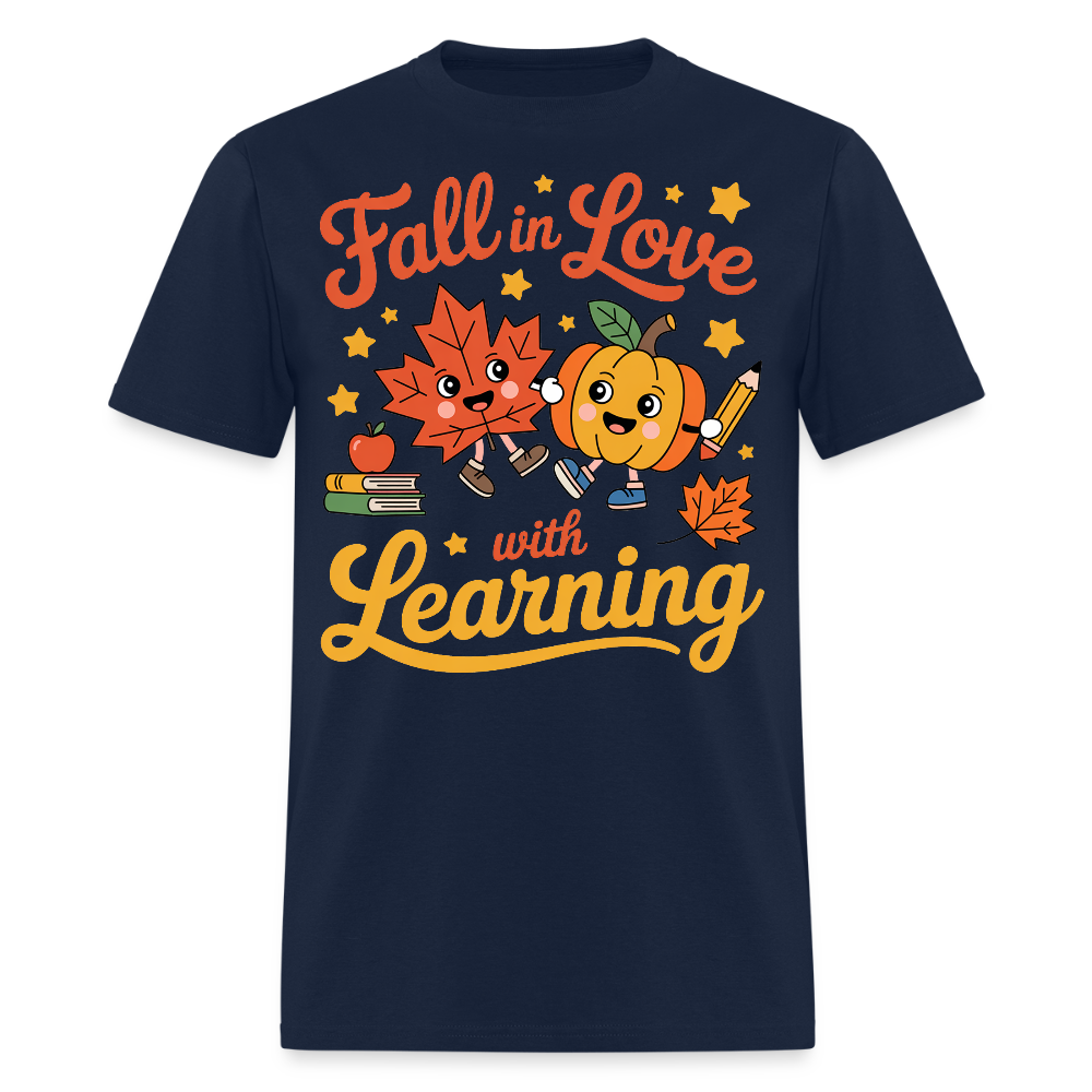 Fall in Love with Learning Pumpkin Autumn Teacher T-Shirt - navy