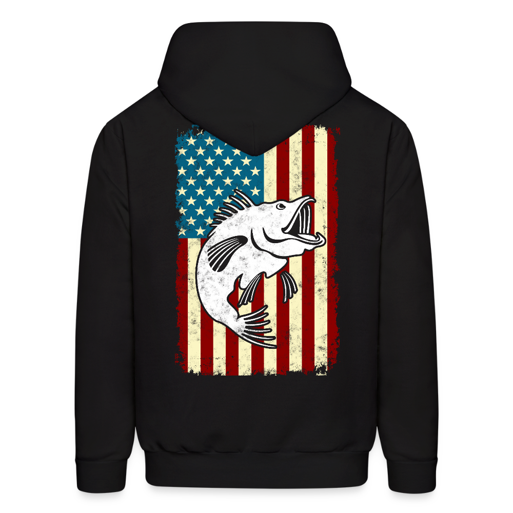 Patriotic Bass Fishing American Flag Hoodie - black