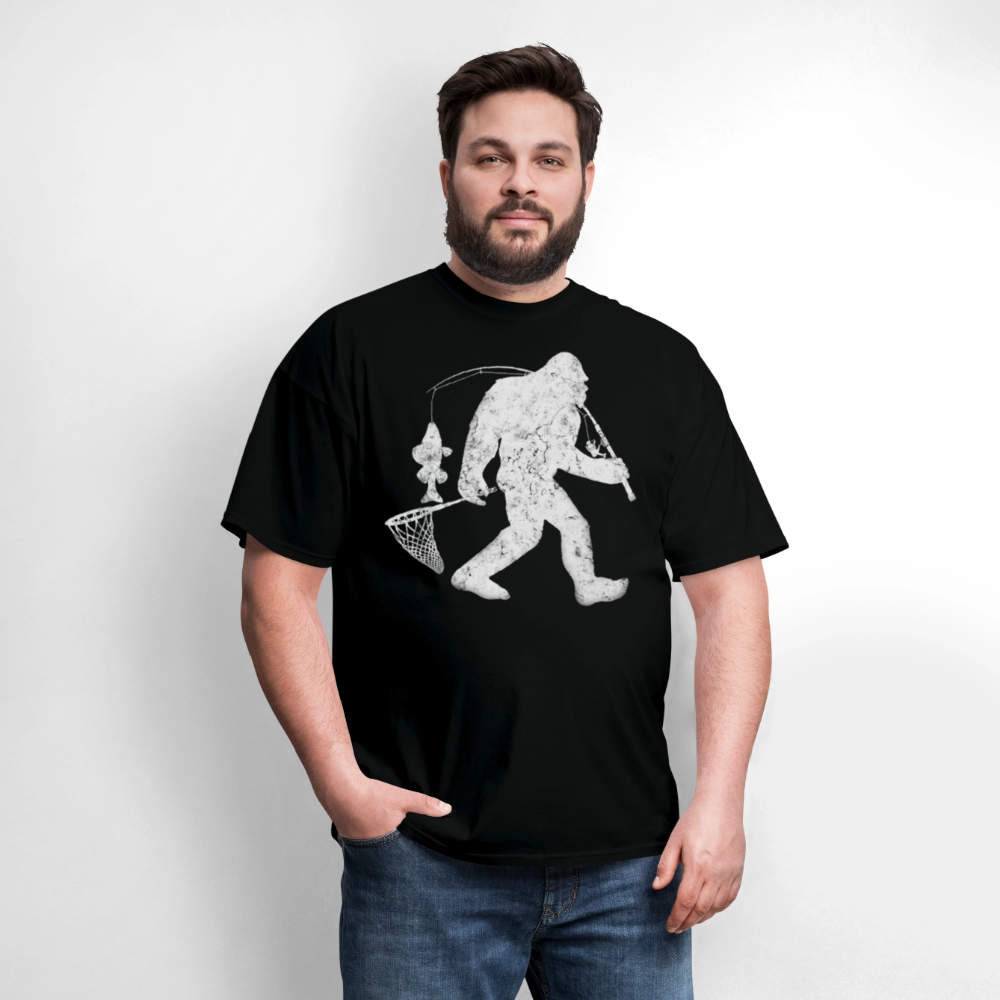 Bigfoot Fishing Funny Sasquatch T-Shirt - black