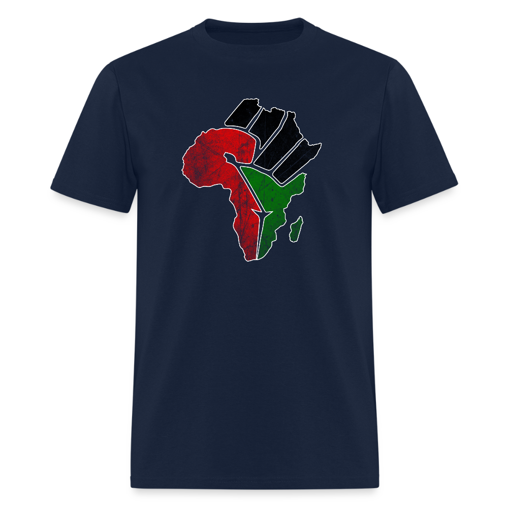 Black Power Africa Map Fist T-Shirt - navy