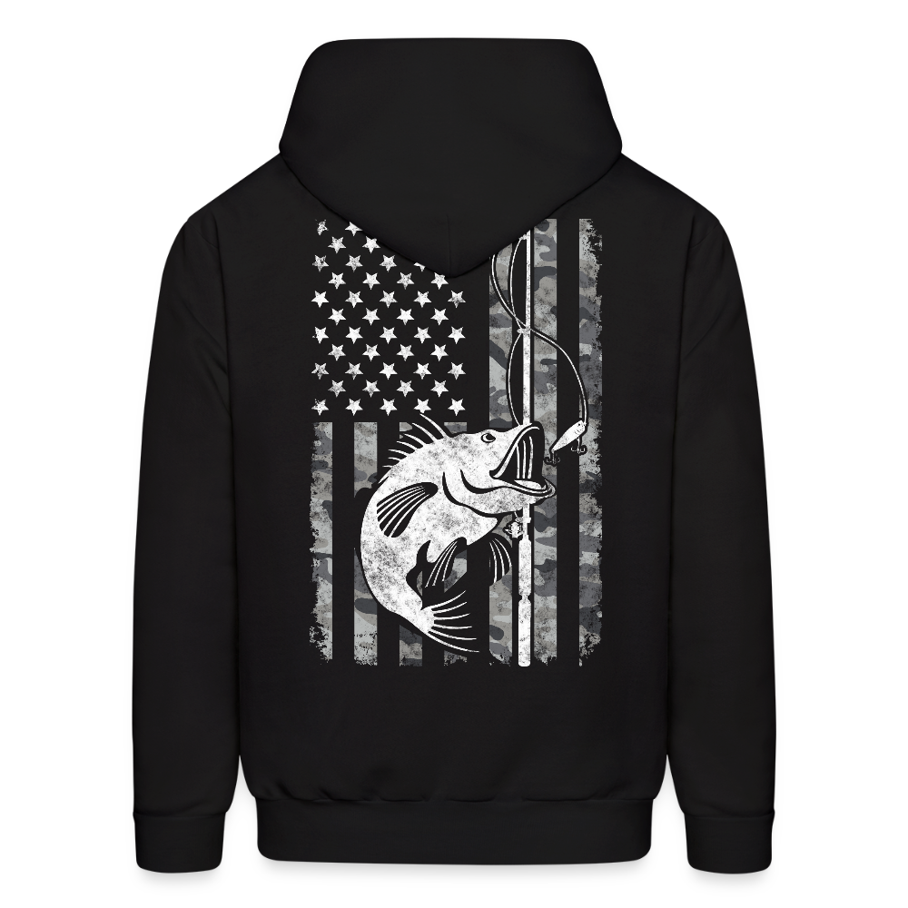 Camo American Flag Patriotic Bass Fishing Hoodie - black