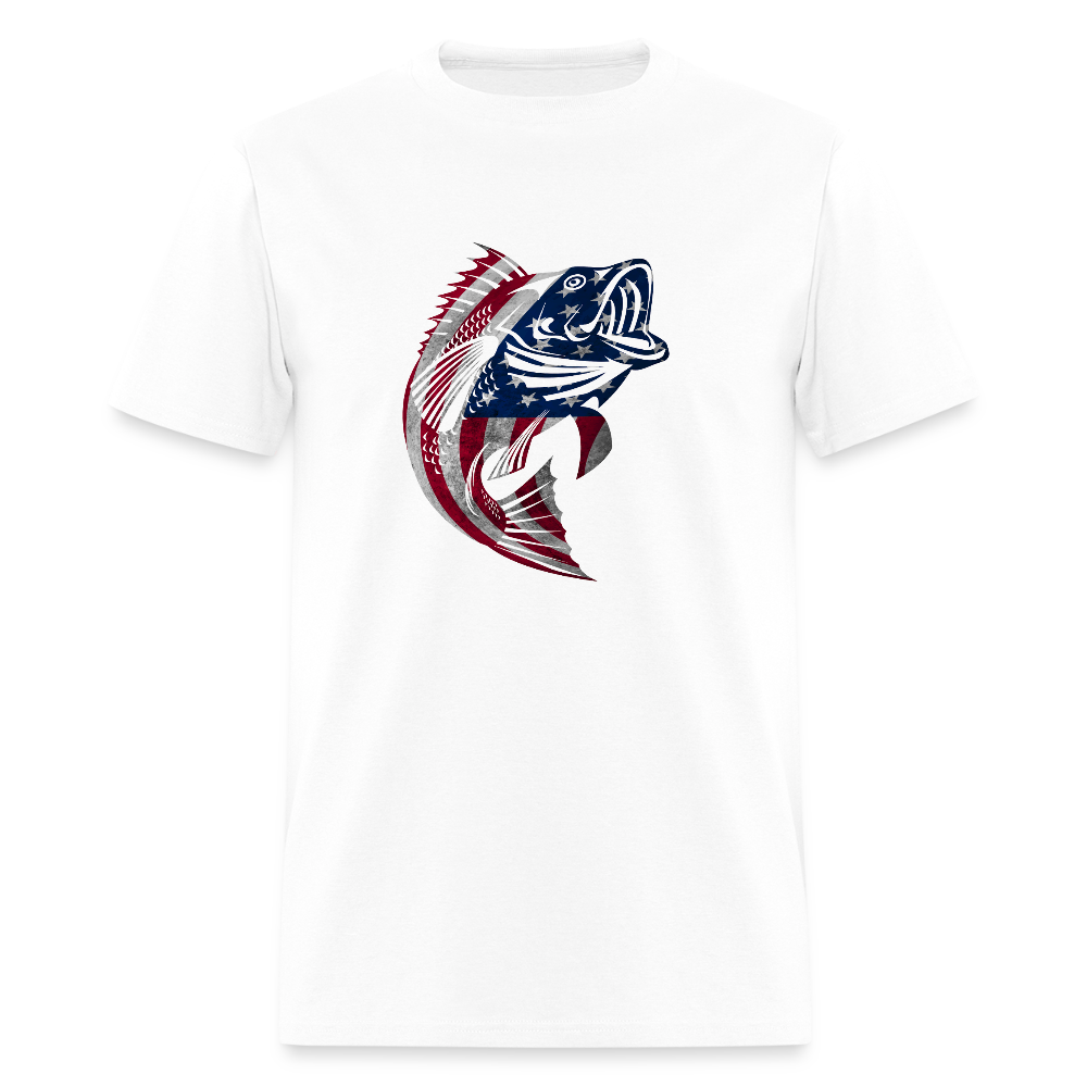 Patriotic Bass Fishing American Flag T-Shirt - white