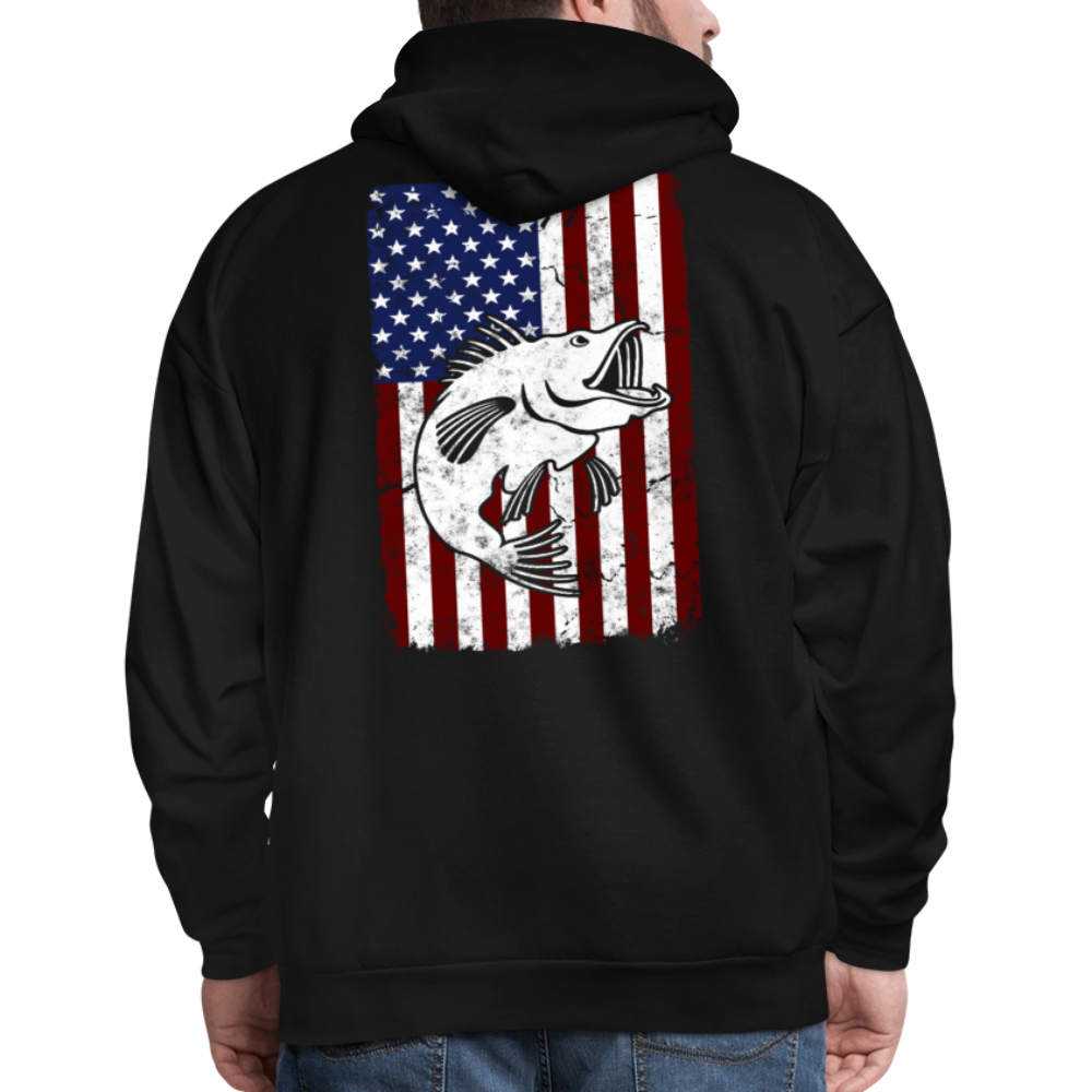 Patriotic Bass Fishing USA Fisherman Hoodie - black