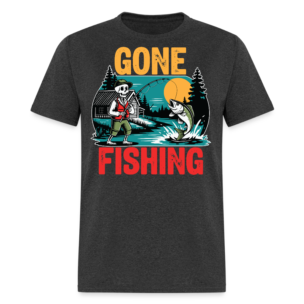 Gone Fishing Graphic Tee With Skull T-shirt - heather black