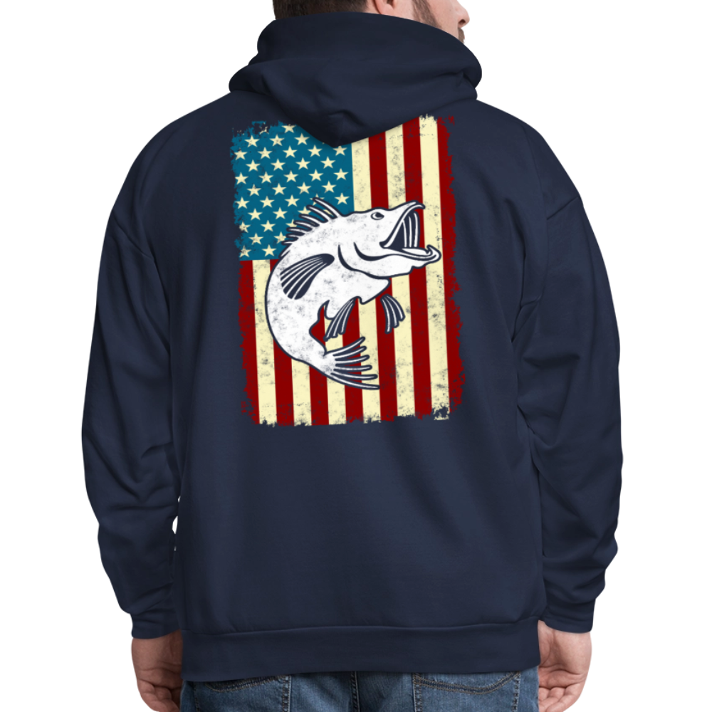 Patriotic Bass Fishing American Flag Hoodie - navy