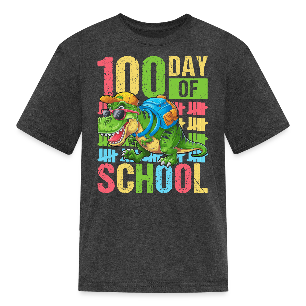 100 Days of School Tee for Kids Funny Dinosaur T-shirt - heather black