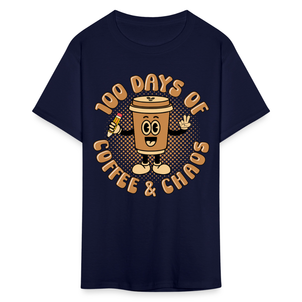 Teacher Caffeine Tee for School Days Coffee and Chaos T-shirt - navy
