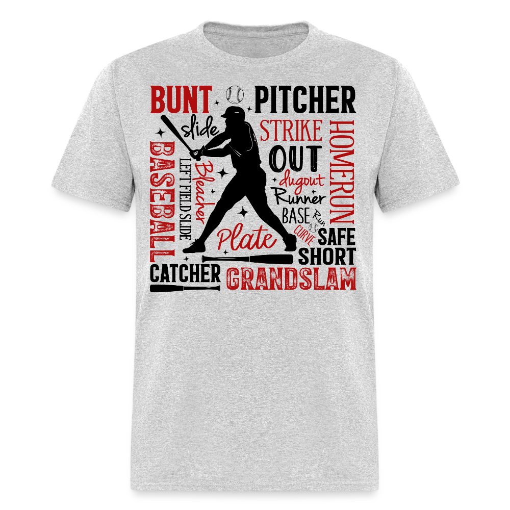 Unique Baseball Player Word Art T-shirt - heather gray