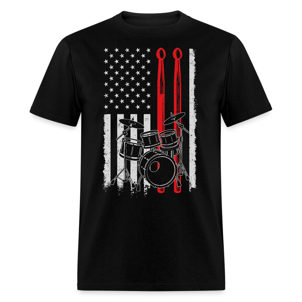 American Flag Drummer Tee For Musicians T-shirt - black