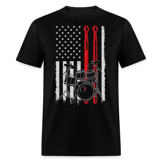 American Flag Drummer Tee For Musicians T-shirt - black