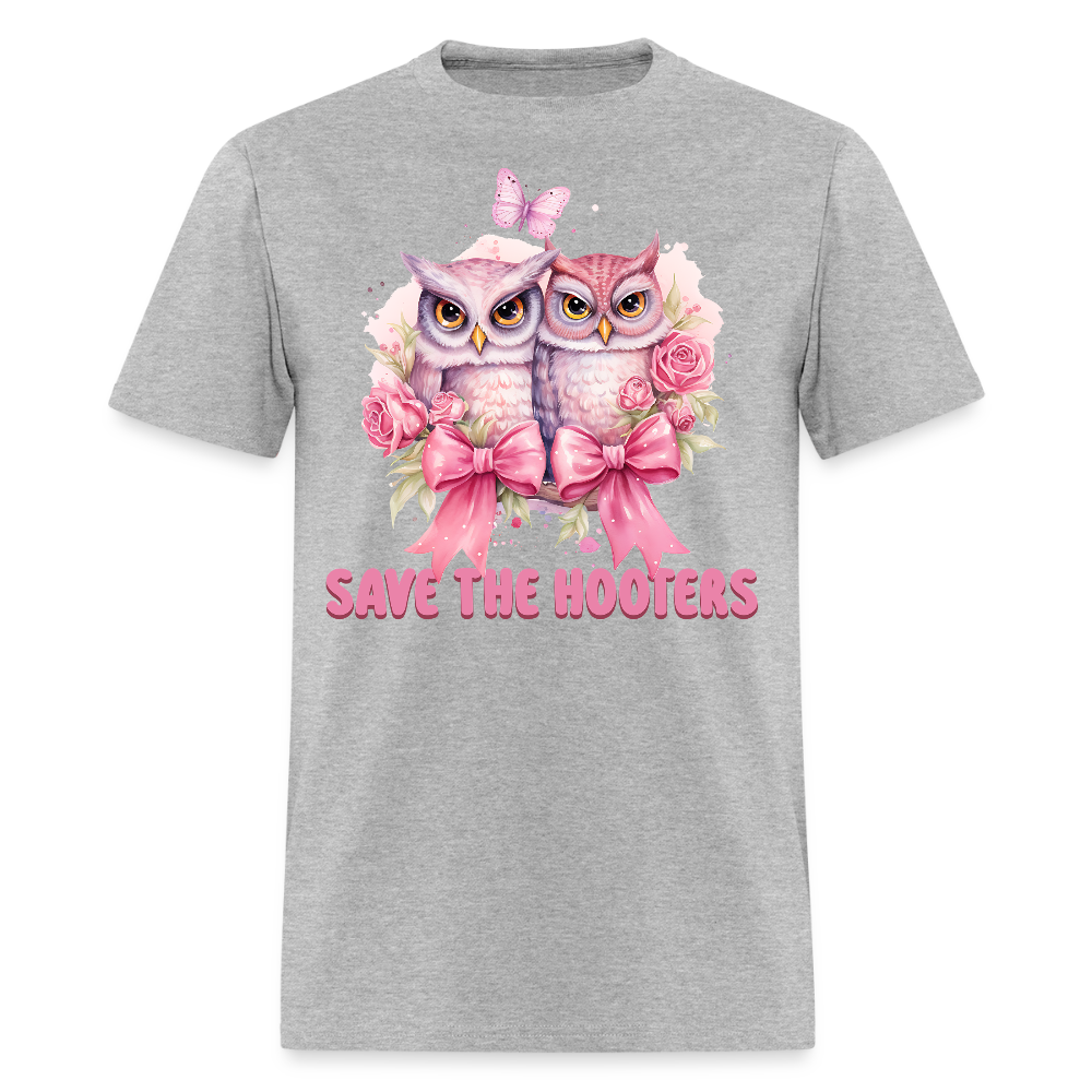 Save The Hooters Breast Cancer Awareness Owl T-Shirt - heather gray