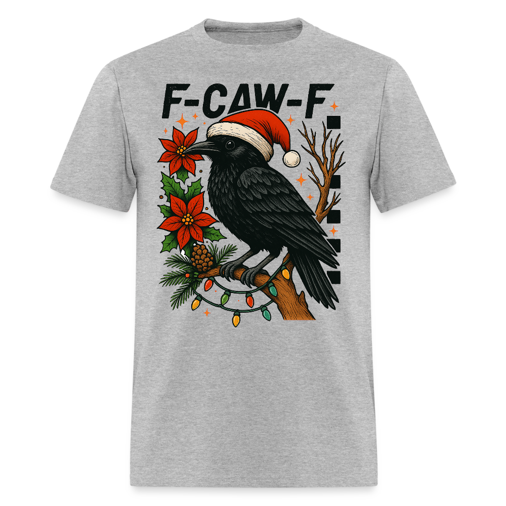 Funny Crow F-Caw-F Christmas Raven Wearing Santa Hat T-Shirt - heather gray