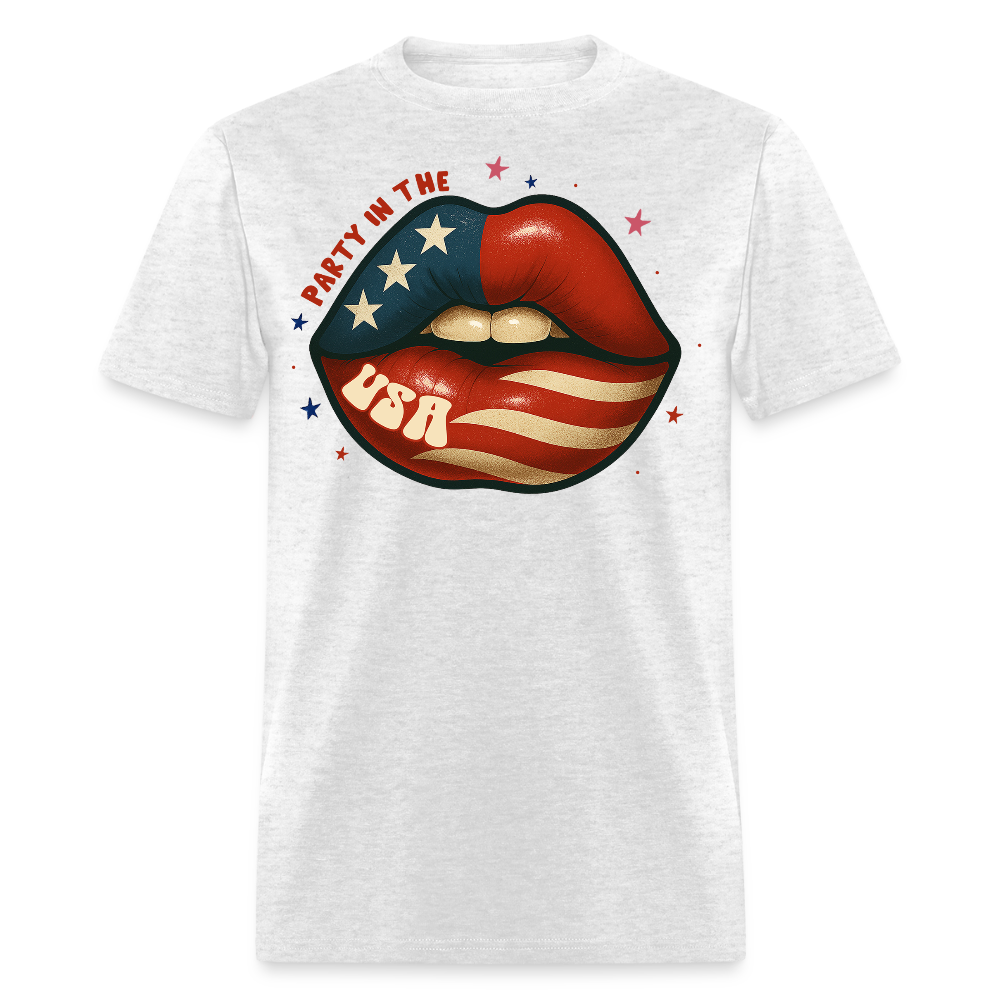 Party In The USA 4th Of July Lips T-Shirt - light heather gray