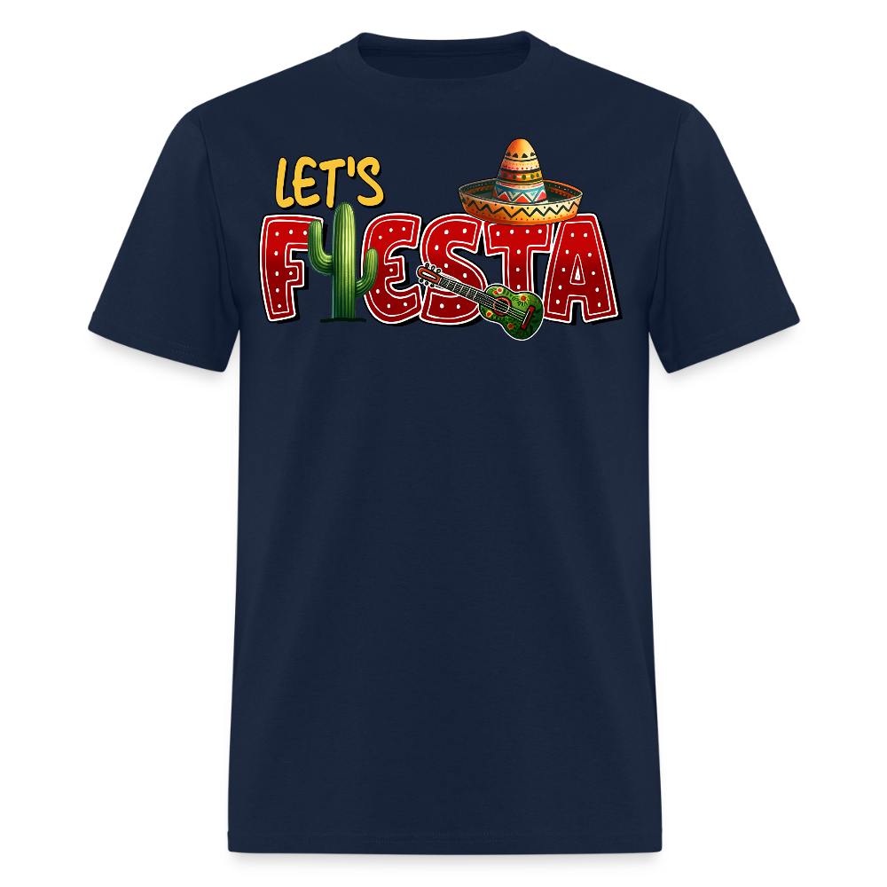 Funny Fiesta Party Graphic Tee Let's Fiesta Mexican Theme T-shirt - navy