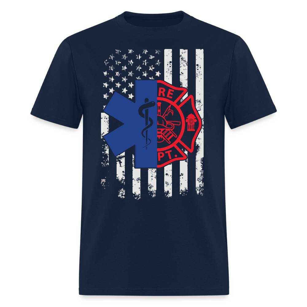Firefighter EMS American Flag T-Shirt - navy