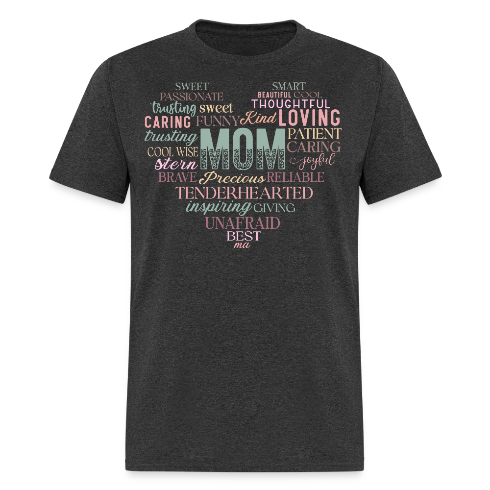 Heart Shaped Word Cloud Mom T-shirt - heather black