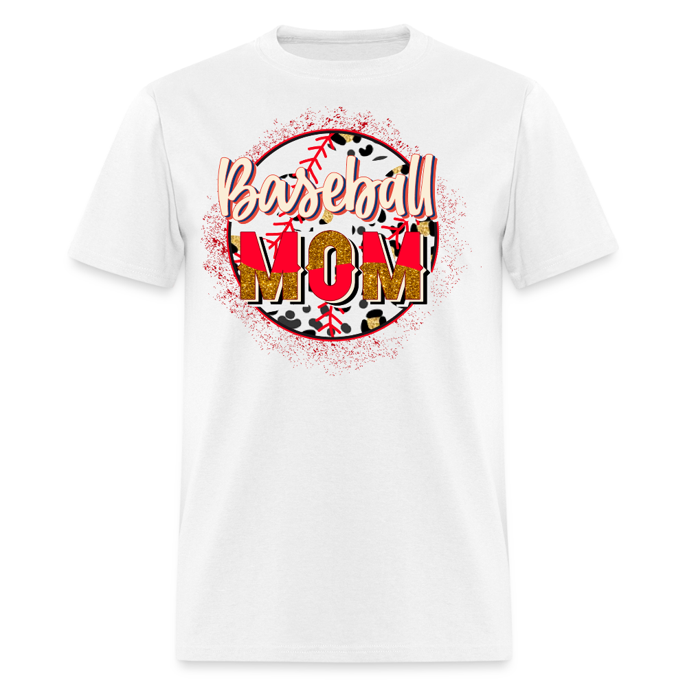 Leopard Print Baseball Mom Graphic T-shirt - white