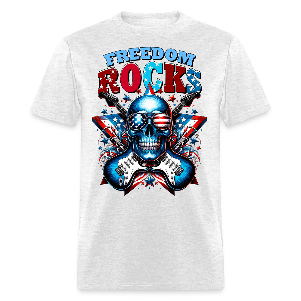 Freedom Rocks Patriotic Skull Guitar T-Shirt - light heather gray