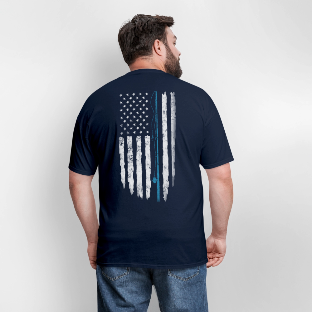 Fisherman Gift American Flag Patriotic Fishing T-Shirt - navy