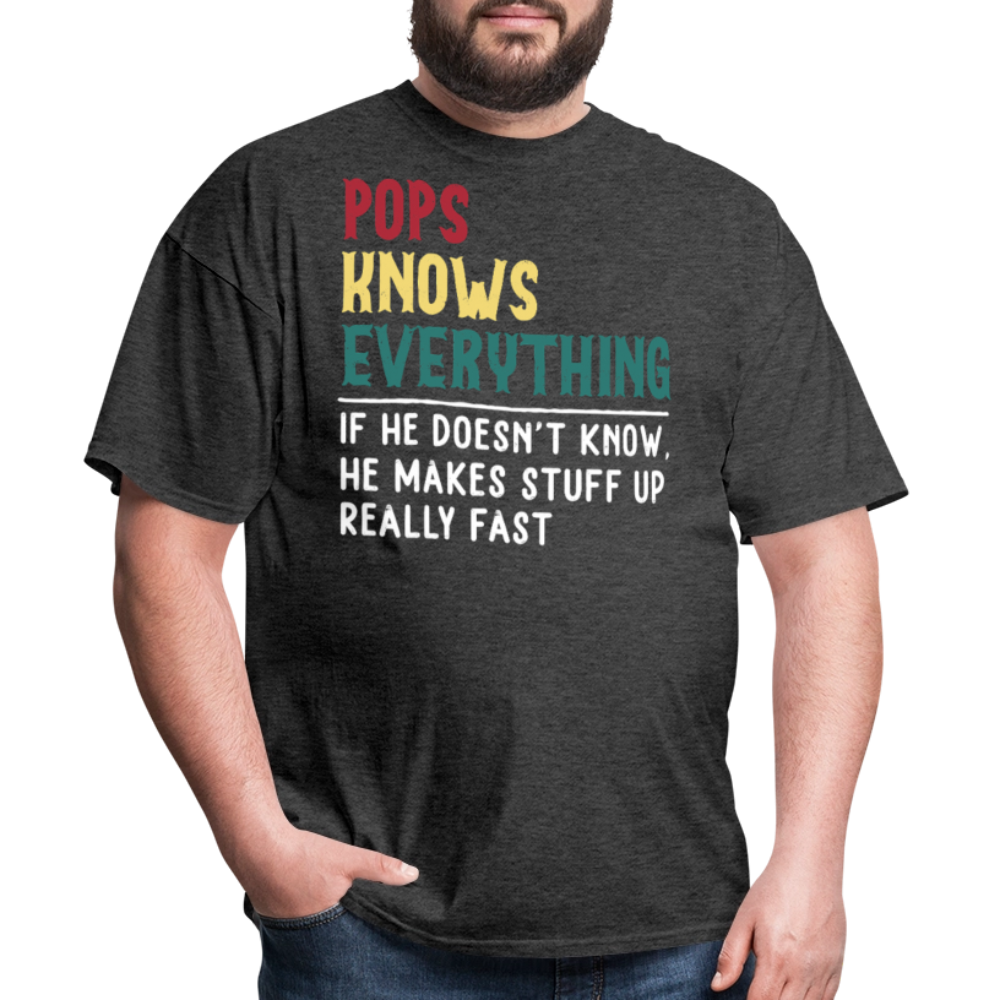 Gift For Pops Who Knows Everything Grandfather T-shirt - heather black
