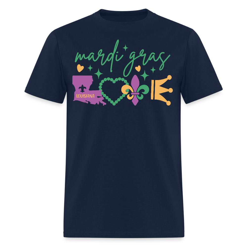 Louisiana Map and Fleur De Lis Tee Festive Mardi Gras Party T-shirt - navy