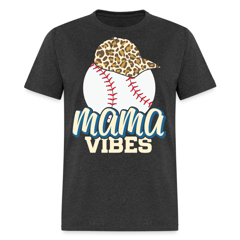 Mama Vibes Baseball Tee Leopard Print Sports Mom T-shirt - heather black