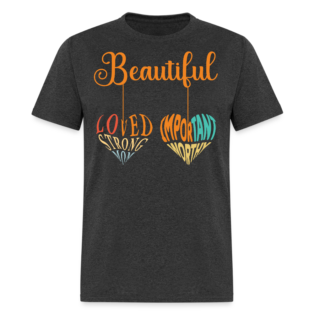 Empowering Words Tee Beautiful And Loved Graphic T-shirt - heather black