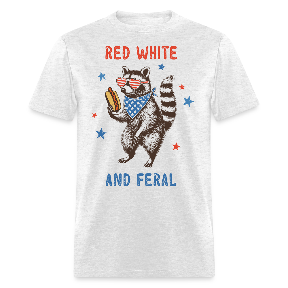 Red White And Feral 4th Of July Raccoon T-Shirt - light heather gray