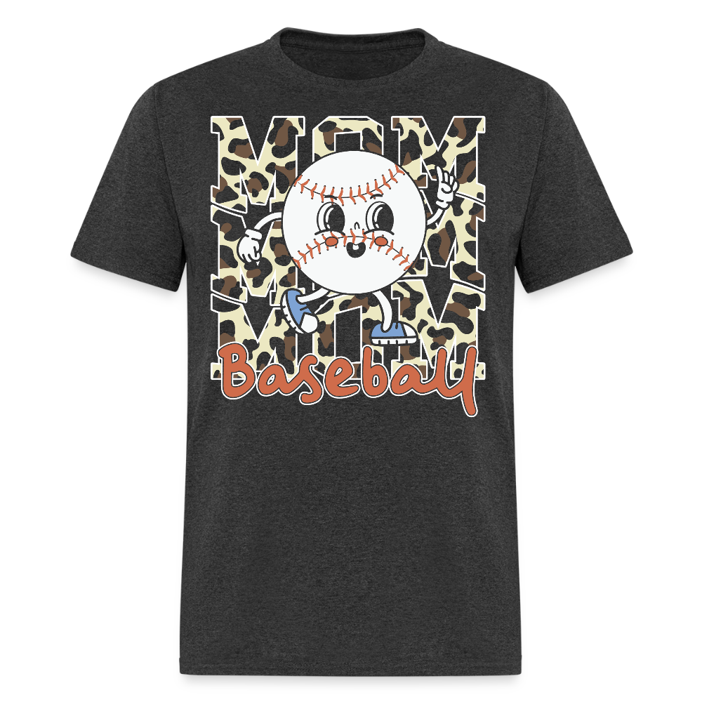 Cute And Stylish Baseball Mom Leopard Print T-shirt - heather black