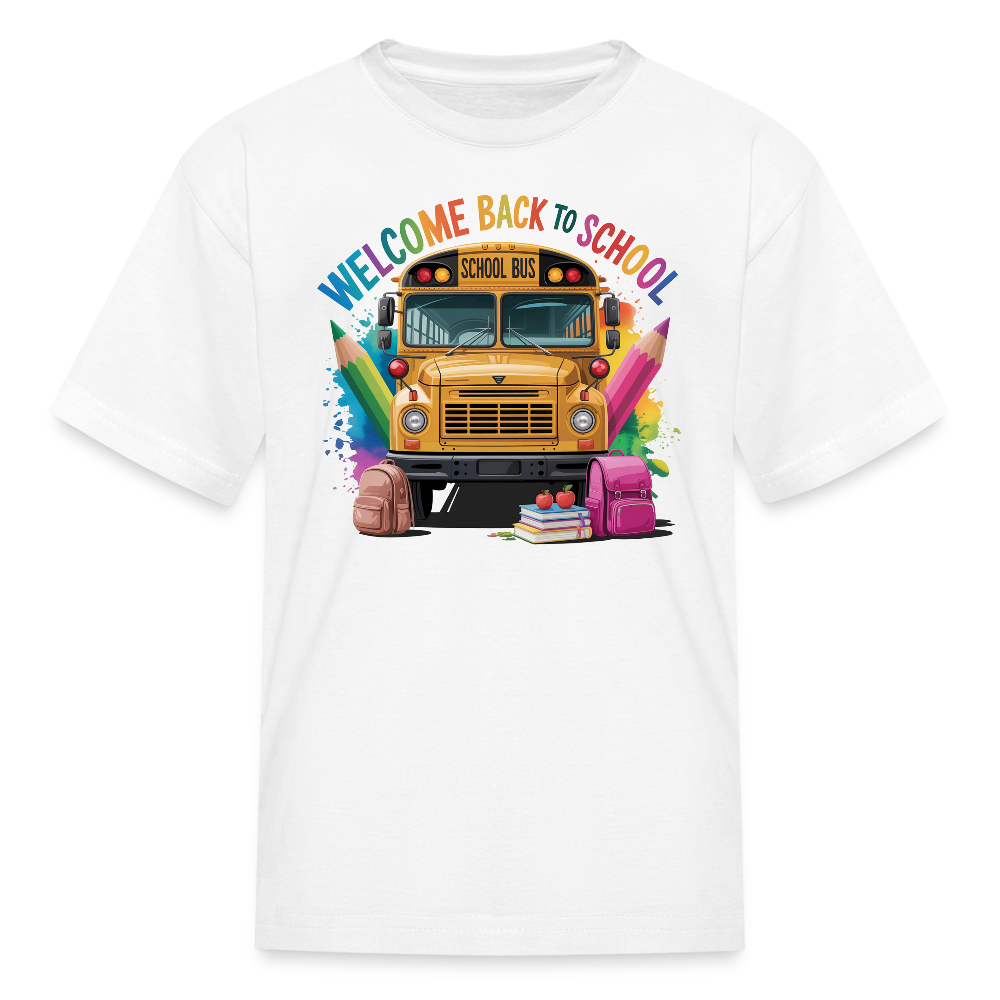 Welcome Back To School Bus Graphic Kids' T-Shirt - white