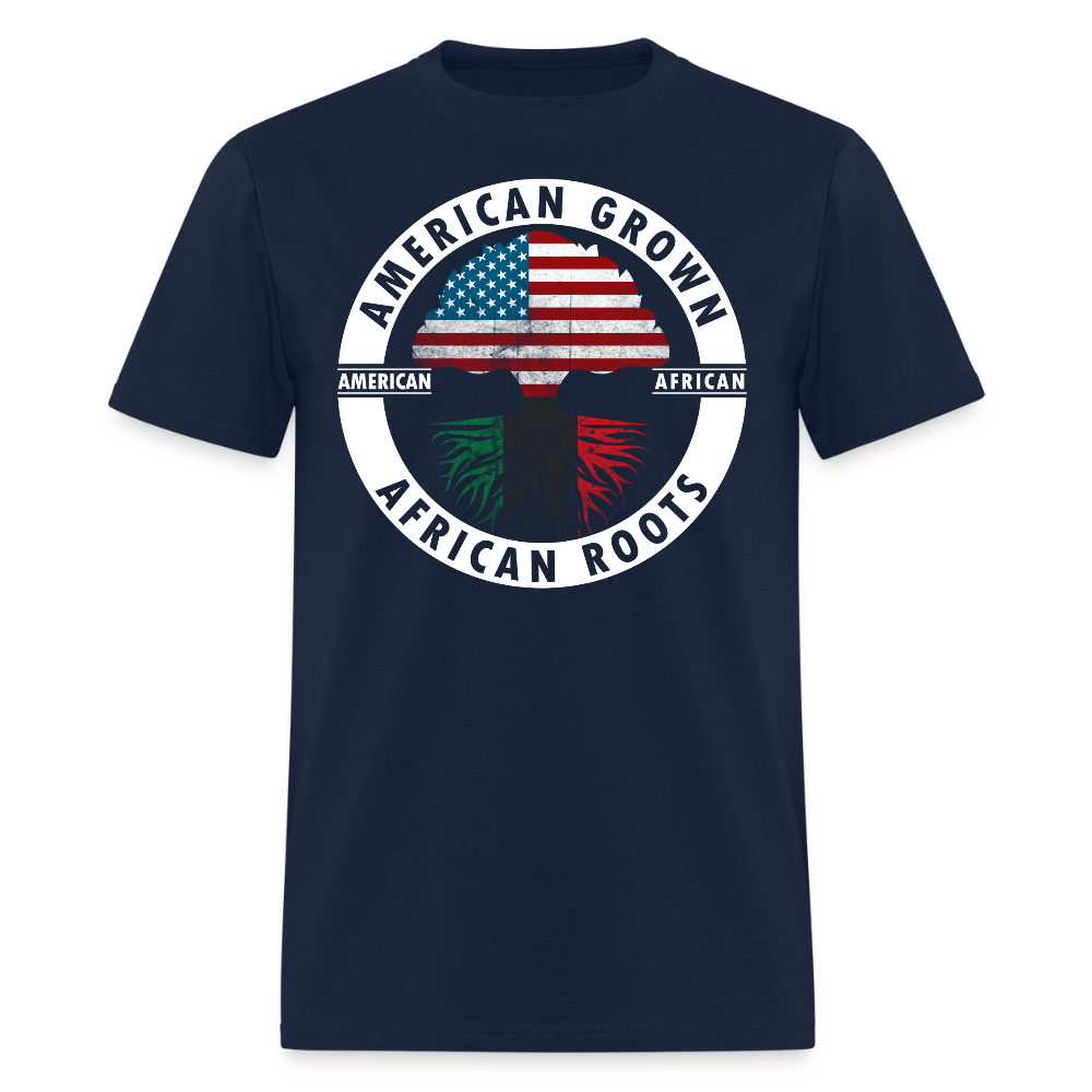 American Grown African Roots Pan African Flag T-Shirt - navy