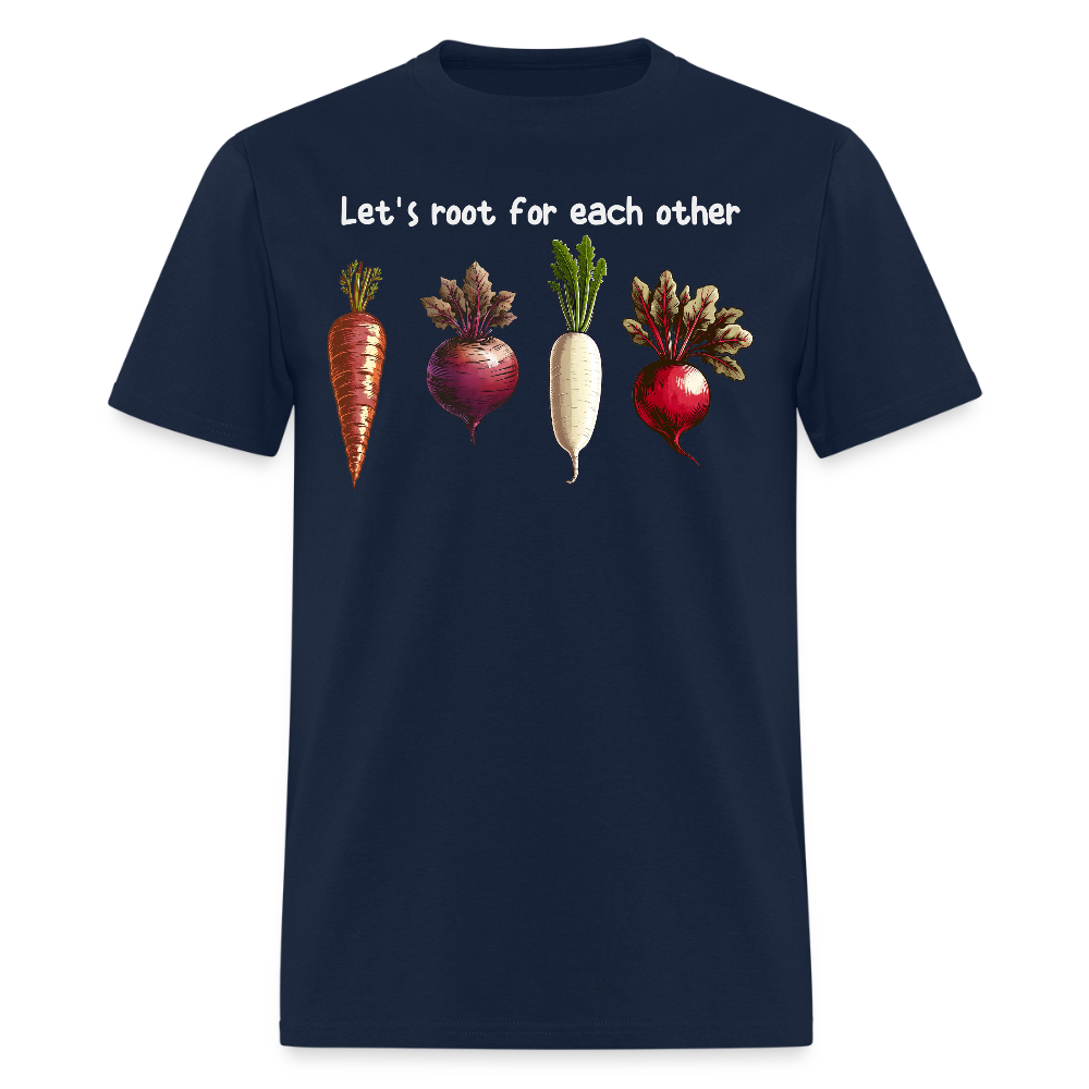 Let's Root for Each Other Vegetable Pun T-Shirt - navy