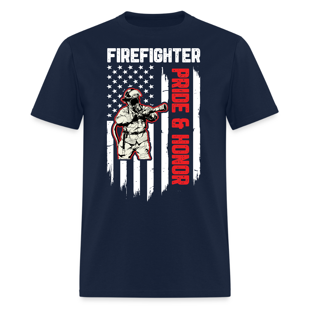 Pride And Honor Firefighter American Flag T-Shirt - navy