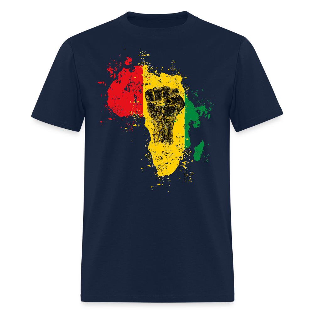Black Unity Africa Map Raised Fist T-Shirt - navy