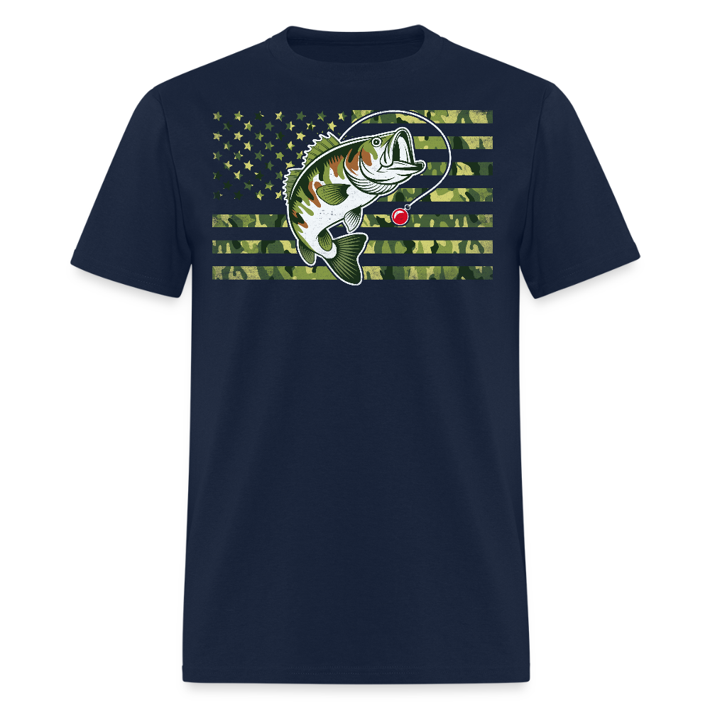 American Fisherman Camo Flag Bass Fishing T-Shirt - navy