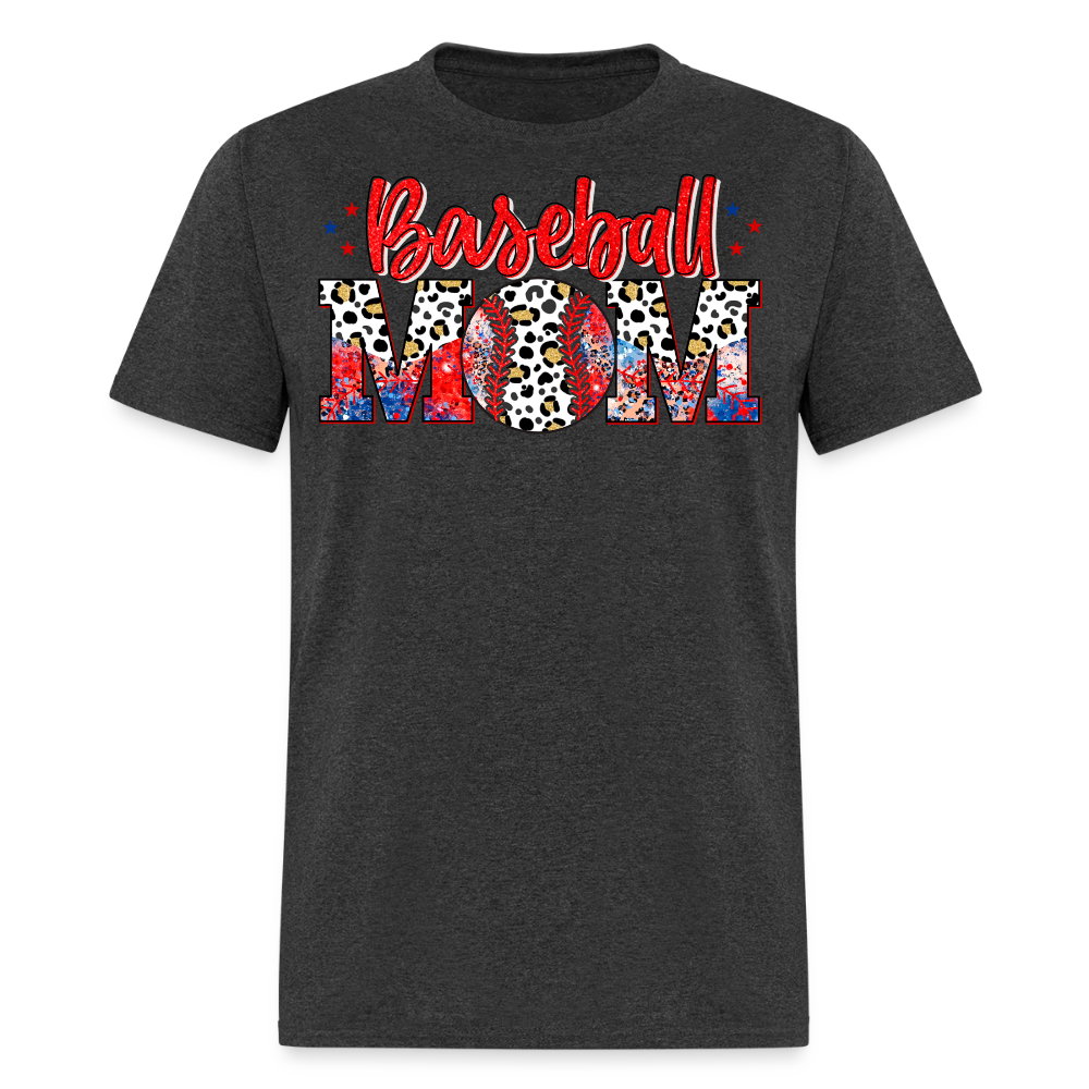 Stylish Baseball Mom Leopard Print T-shirt - heather black