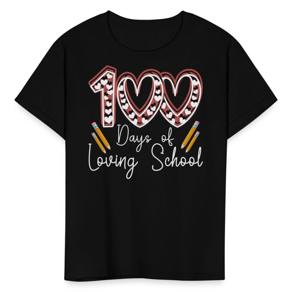 Cute Heart & Pencil Design for Kids 100 Days of Loving School T-shirt - black