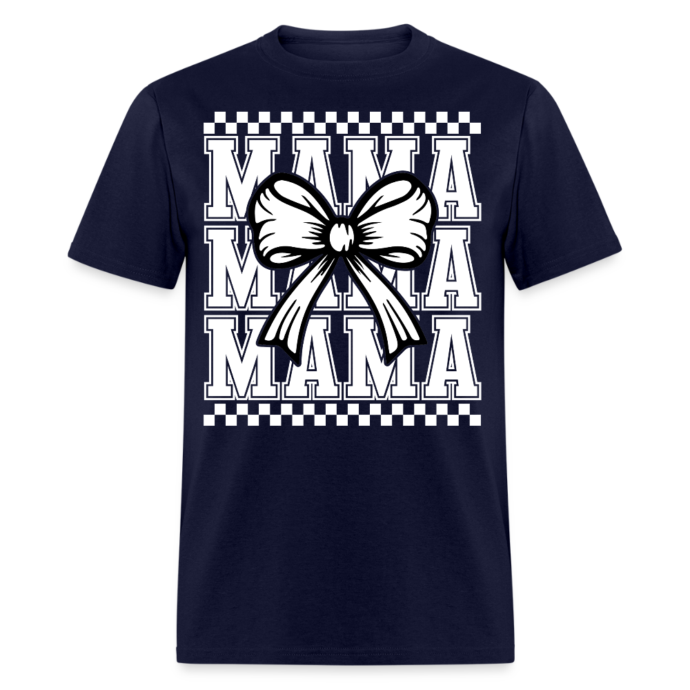 Retro Style Mom Tee With Bow Bold Checkered Mama T-shirt - navy