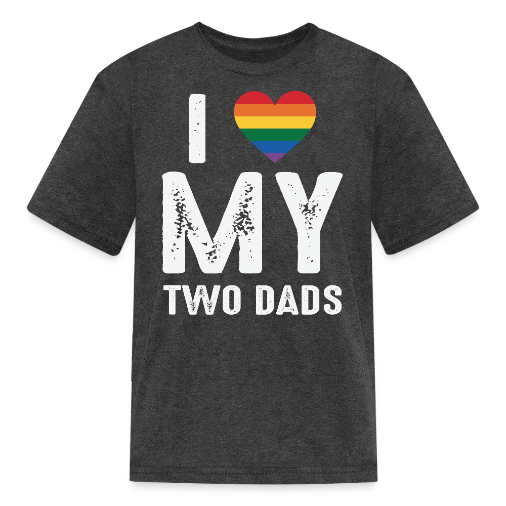Lgbt Pride Tee Rainbow Heart Two Dads T-shirt - heather black