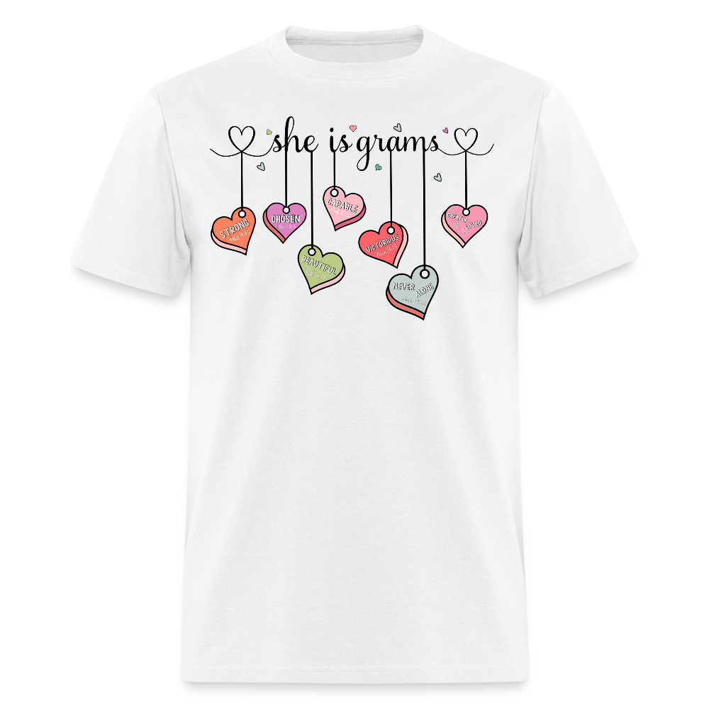 She Is Grams Heart Tee Inspirational Grandma Faith T-shirt - white