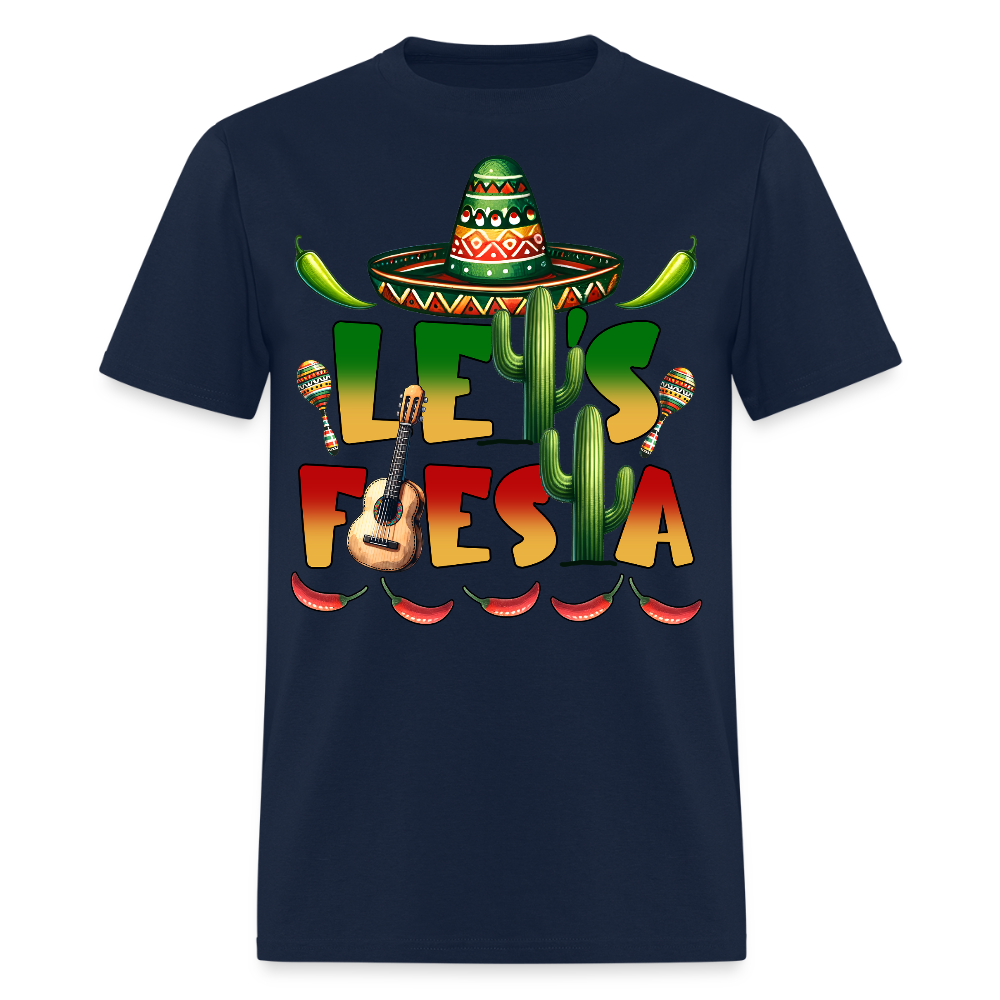 Let's Fiesta Mexican Shirt Sombrero And Cactus Party T-shirt - navy