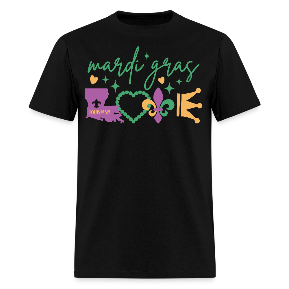 Louisiana Map and Fleur De Lis Tee Festive Mardi Gras Party T-shirt - black