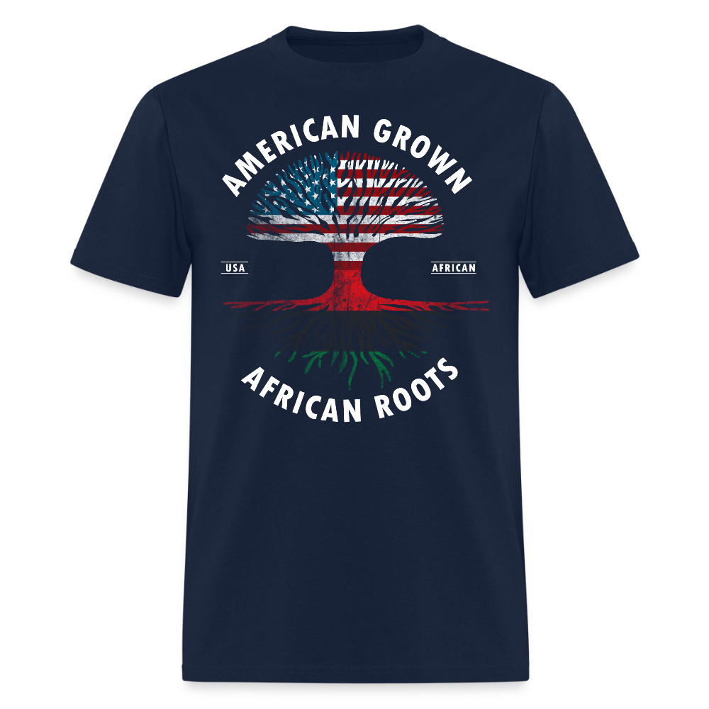 American Grown African Roots Afrocentric Patriotic T-Shirt - navy