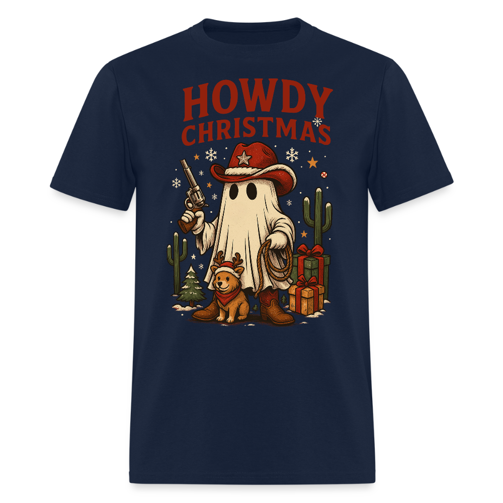 Funny Christmas Ghost Cowboy T-Shirt - navy