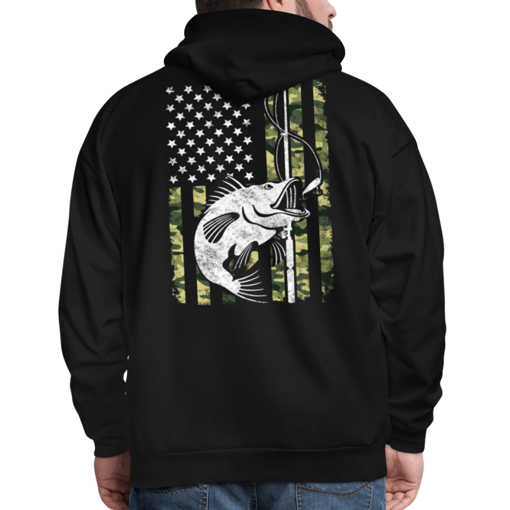 American Flag Fish Hook Patriotic Bass Fishing Hoodie - black