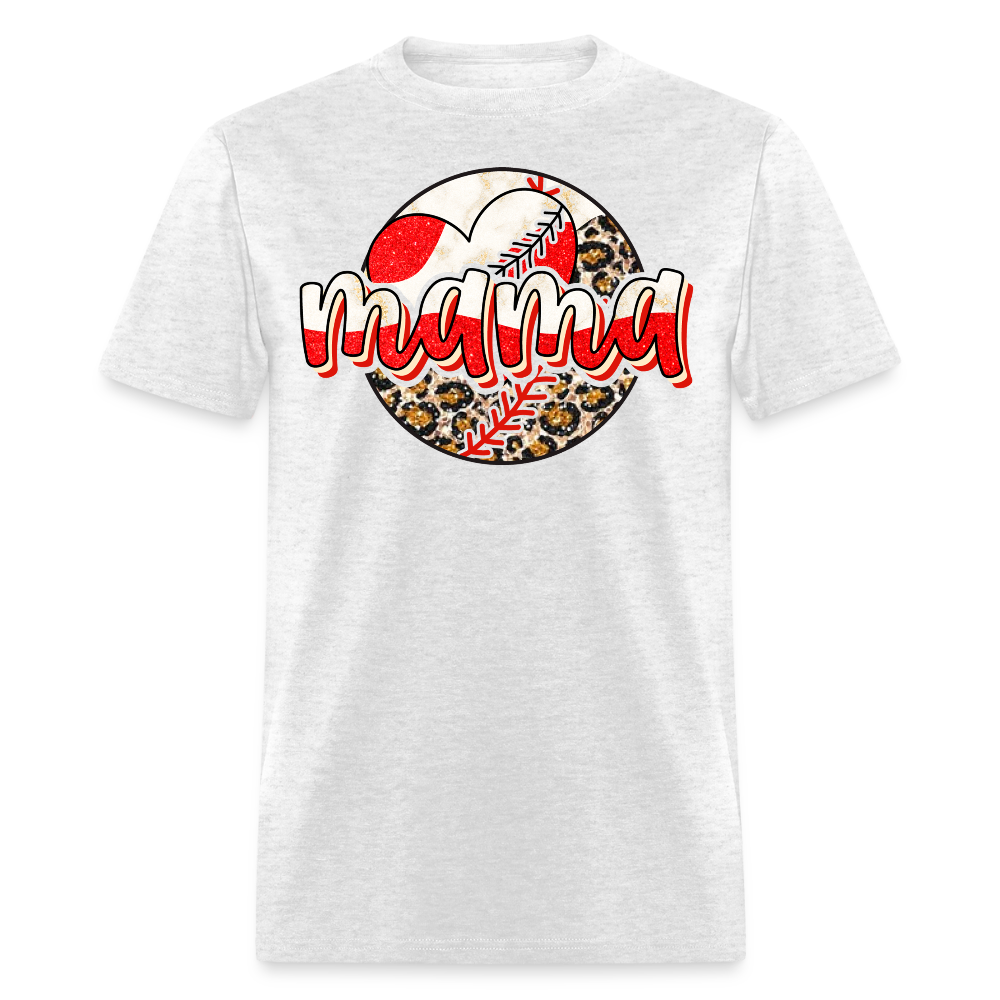 Red And Leopard Baseball Mama T-shirt - light heather gray