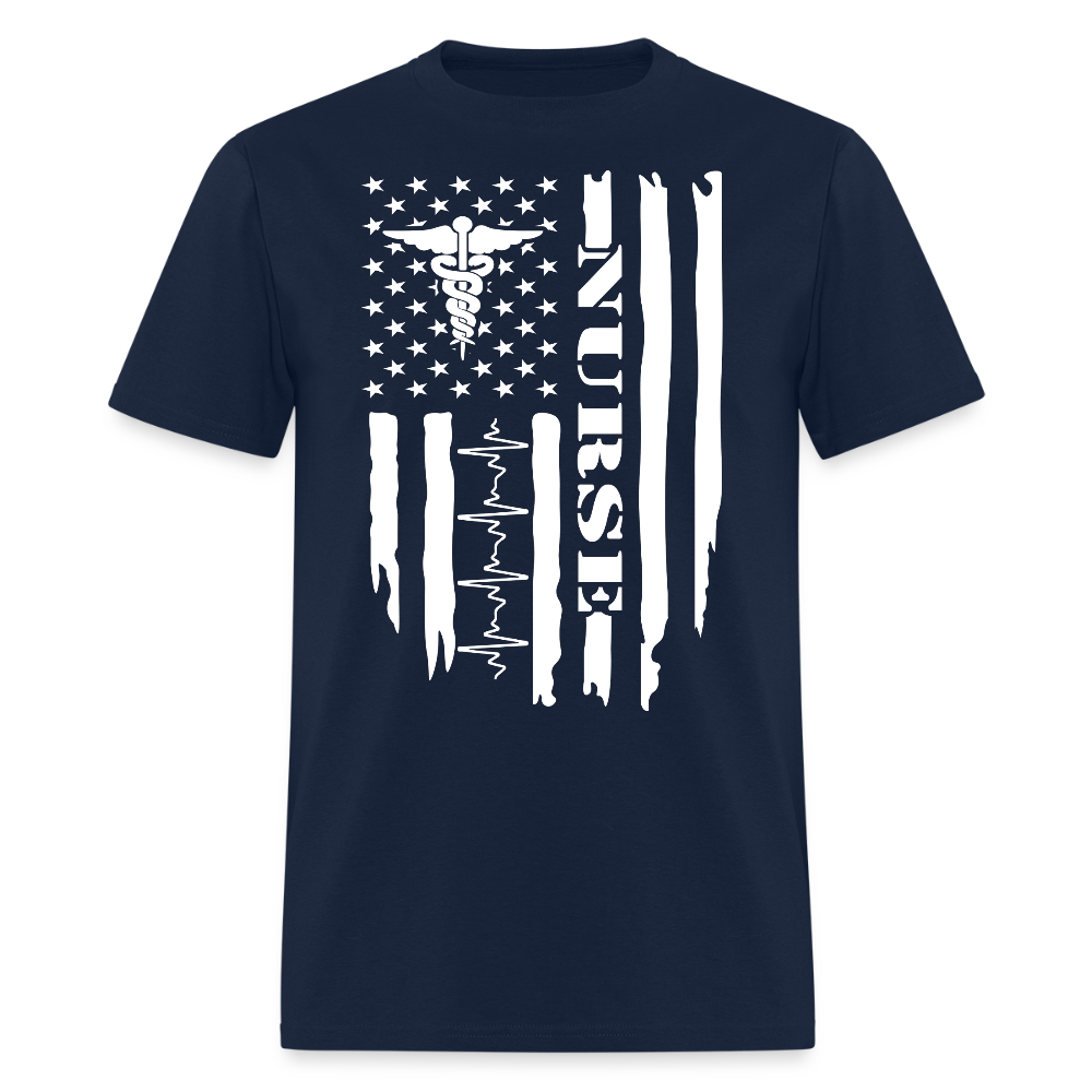 Patriotic American Flag Nurse T-Shirt - navy