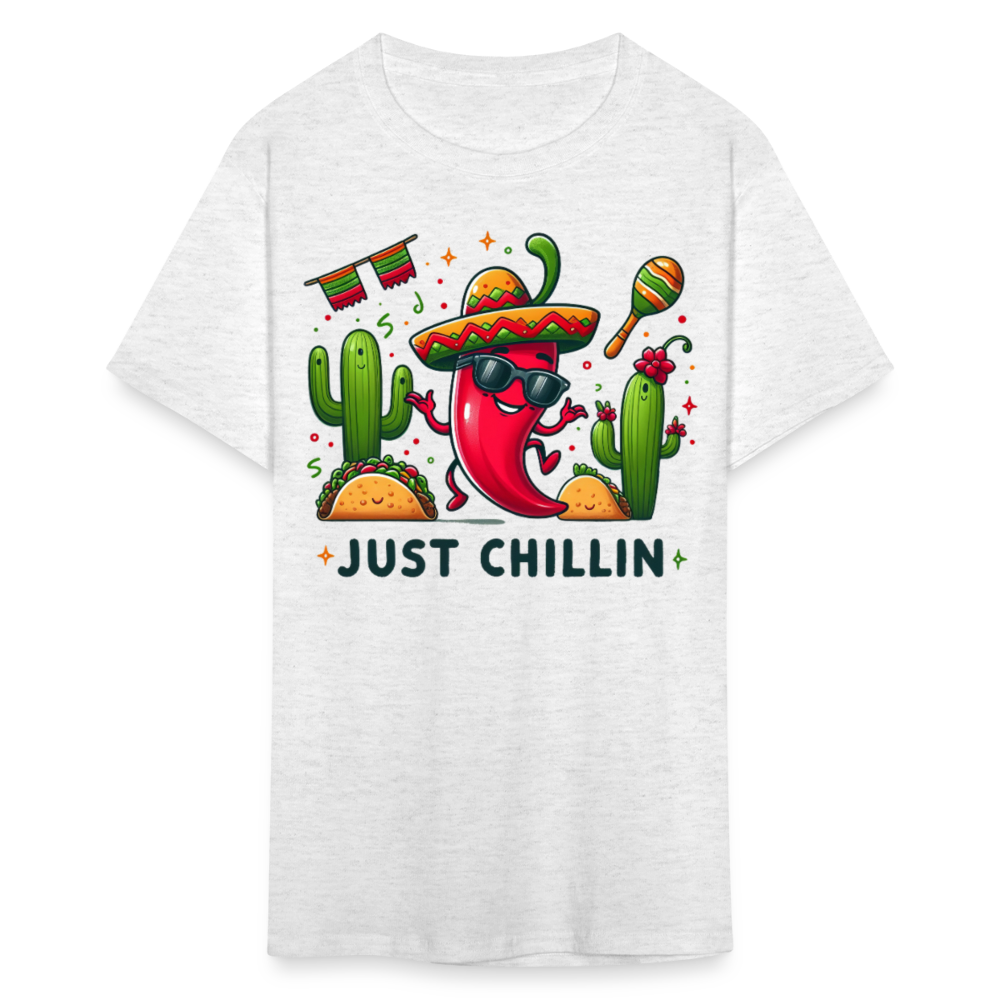 Spicy Mexican Food Lover Graphic Tee Just Chillin Cute Chili Pepper T-shirt - light heather gray