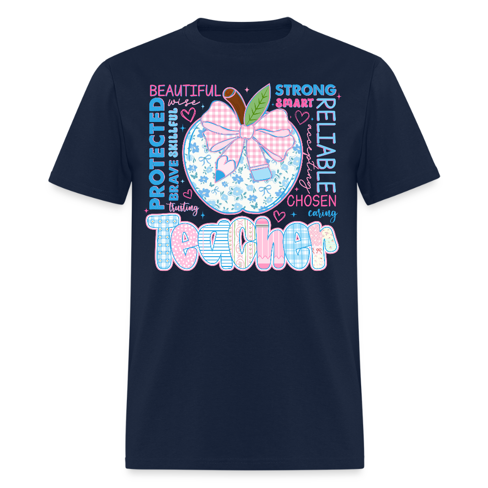 Teacher Graphic Tee With Positive Words T-Shirt - navy